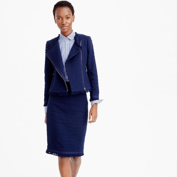 J. Crew Jackets & Blazers - J. CREW Tweed Motocycle Fringe Blazer Blue {C42}